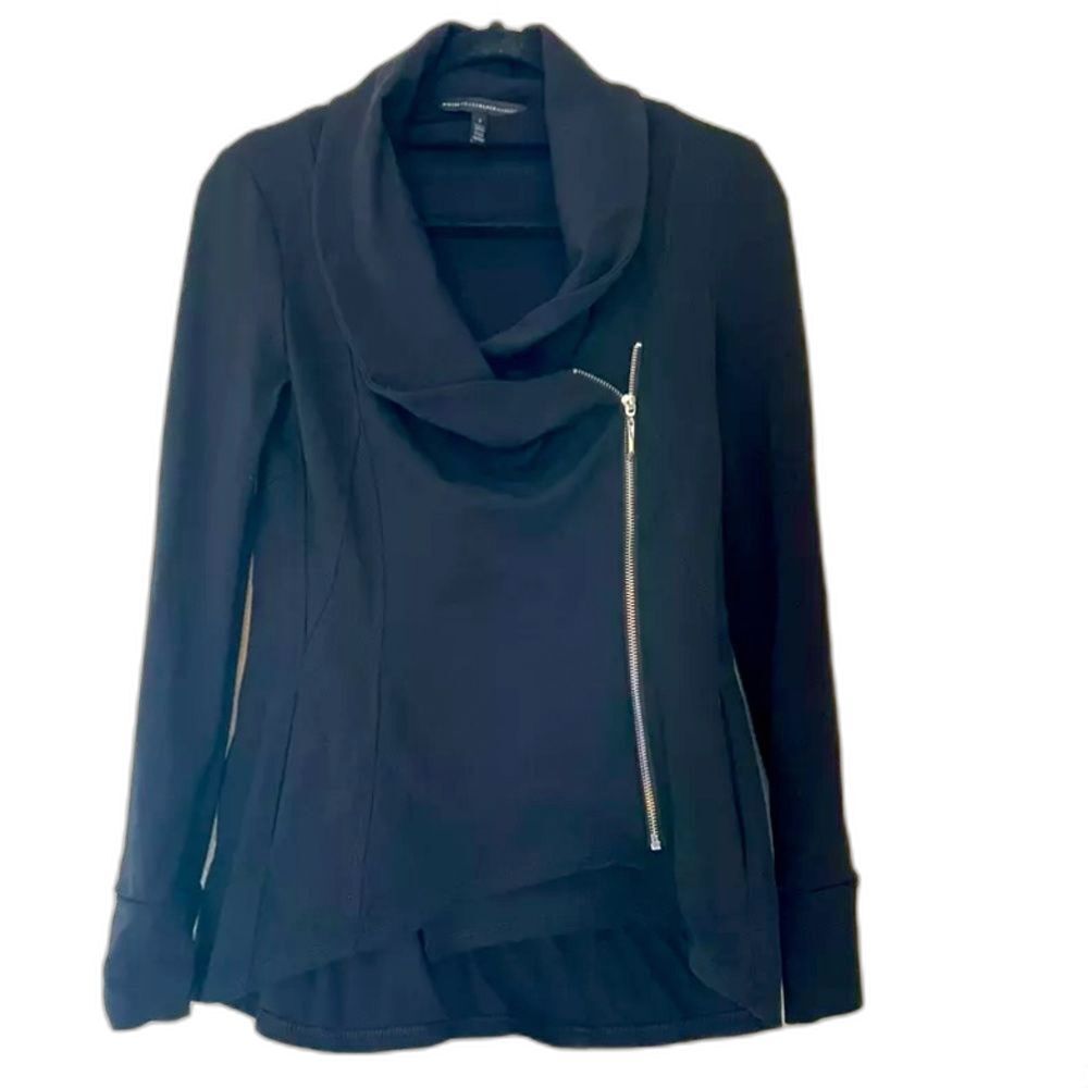 White House Black Market Full zip Stretch Cowl Neck long Sweater Jacket Sz 2 XS
